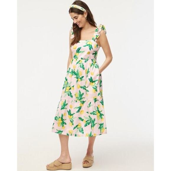 J. Crew Factory Square Neck Midi Dress Lemon Print Size 12 - Picture 2 of 11